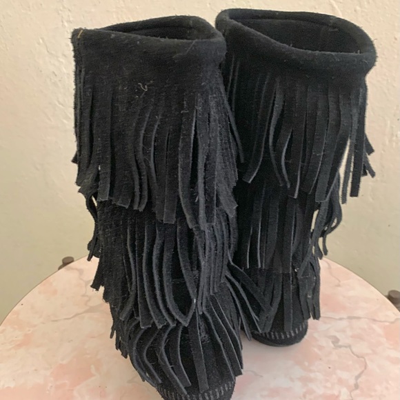 Black suede fringe boot size 6 boho festival boots - Picture 6 of 8
